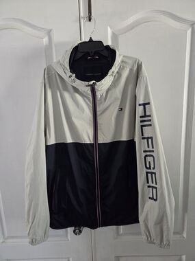 Tommy Hilfiger Men’s Two-Tone Windbreaker Jacket - Navy Blue & Light Gray